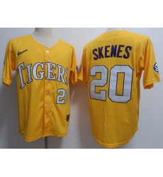 Men LSU Tigers #20 Paul Skenes Yellow Baseball Jersey