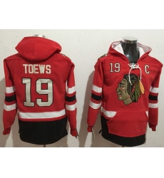 Men Chicago Blackhawks 19 Jonathan Toews Red Name  26 Number Pullover NHL Hoodie