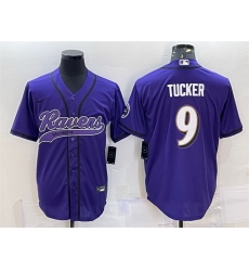 Men Baltimore Ravens 9 Justin Tucker Purple With Patch Cool Base Stitched Baseball Jersey