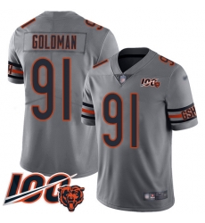 Men Chicago Bears 91 Eddie Goldman Limited Silver Inverted Legend 100th Season Football Jersey