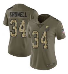 Nike Browns #34 Isaiah Crowell Olive Camo Womens Stitched NFL Limited 2017 Salute to Service Jersey