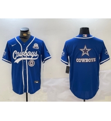 Men Dallas Cowboys Big Logo Royal With Patch Cool Base Stitched Baseball Jersey 2