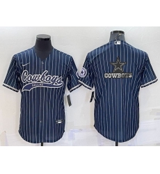 Men Dallas Cowboys Navy Team Big Logo With Patch Cool Base Stitched Baseball Jersey