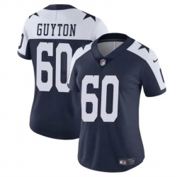 Women Dallas Cowboys 60 Tyler Guyton Navy White 2024 Draft Vapor Thanksgiving Limited Stitched Football Jersey