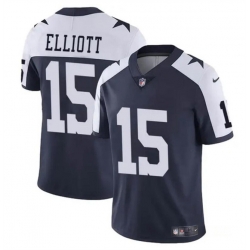 Youth Dallas Cowboys 15 Ezekiel Elliott Navy White Vapor Untouchable Thanksgiving Limited Stitched Football Jersey