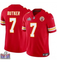 Men Kansas City Chiefs 7 Harrison Butker Red F U S E  Super Bowl LVIII Patch Vapor Untouchable Limited Stitched Football Jersey