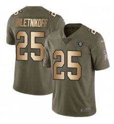 Mens Nike Oakland Raiders 25 Fred Biletnikoff Limited OliveGold 2017 Salute to Service NFL Jersey