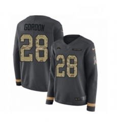 Womens Nike Los Angeles Chargers 28 Melvin Gordon Limited Black Salute to Service Therma Long Sleeve NFL Jersey