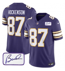 Men Minnesota Vikings 87 T J Hockenson Purple 2023 F U S E Bud Grant Patch Vapor Limited Stitched Jersey