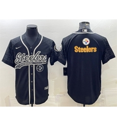 Men Pittsburgh Steelers Black Reflective Team Big Logo With Patch Cool Base Stitched Baseball Jersey