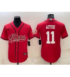 Men San Francisco 49ers 11 Brandon Aiyuk Red With Patch Cool Base Stitched Baseball JerseyS