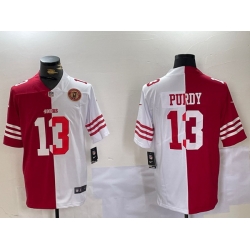 Men San Francisco 49ers 13 Brock Purdy Red  26 White Split Limited Stitched Jersey 2