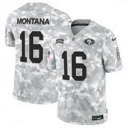 Men San Francisco 49ers 16 Joe Montana 2024 F U S E Arctic Camo Salute To Service Limited Stitched Football Jersey