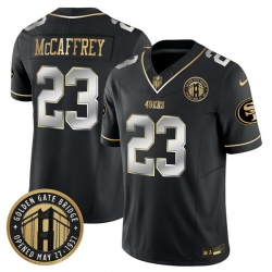 Men San Francisco 49ers 23 Christian McCaffrey Black F U S E  Golden Gate Bridge Patch Vapor Limited Stitched Football Jersey