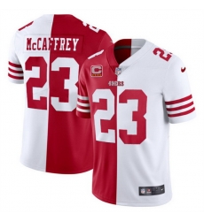 Men San Francisco 49ers 23 Christian McCaffrey Red  26 White Split With 4 Star C Patch Limited Stitched Jersey