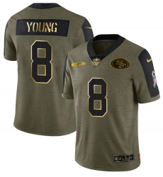 Men San Francisco 49ers 8 Steve Young 2021 Olive Camo Salute To Service Golden Limited Stitched Jersey