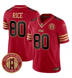 Men San Francisco 49ers 80 Jerry Rice Red F U S E  Golden Gate Bridge Patch Balck Scarlet Vapor Limited Stitched Football Jersey