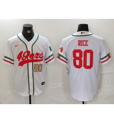 Men San Francisco 49ers 80 Jerry Rice White With Patch Cool Base Stitched Baseball Jersey 1