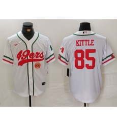 Men San Francisco 49ers 85 George Kittle White With Patch Cool Base Stitched Baseball Jersey 1