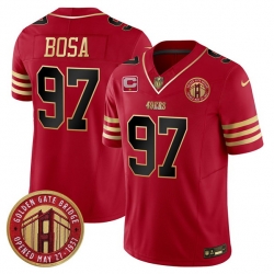 Men San Francisco 49ers 97 Nick Bosa Red F U S E  Golden Gate Bridge With 1 Star C Patch Balck Scarlet Vapor Limited Stitched Football Jersey