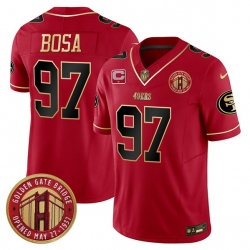 Men San Francisco 49ers 97 Nick Bosa Red F U S E  Golden Gate Bridge With 1 Star C Patch Scarlet Vapor Limited Stitched Football Jersey