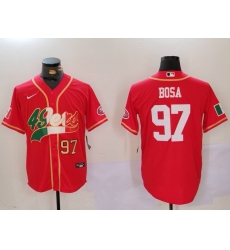 Men San Francisco 49ers 97 Nick Bosa Red With Patch Cool Base Stitched Baseball Jersey 2