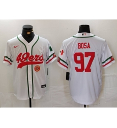 Men San Francisco 49ers 97 Nick Bosa White With Patch Cool Base Stitched Baseball Jersey 2