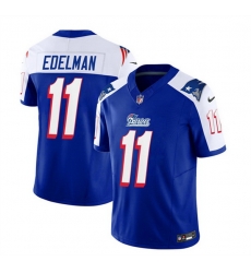 Men New England Patriots 11 Julian Edelman Blue White 2023 F U S E  Vapor Limited Stitched Football Jersey