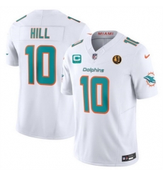 Men Miami Dolphins 10 Tyreek Hill White 2023 F U S E  With 2 Star C Patch And John Madden Patch Vapor Limited Stitched Football Jersey