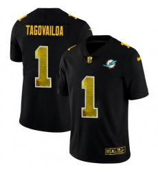 Miami Dolphins 1 Tua Tagovailoa Men Black Nike Golden Sequin Vapor Limited NFL Jersey