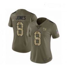 Womens New York Giants 8 Daniel Jones Limited Olive Camo 2017 Salute to Service Football Jersey