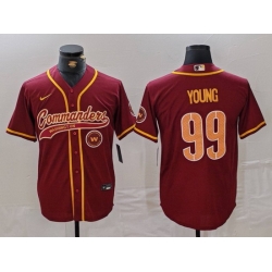 Men Washington Commanders 99 Chase Young Burgundy With Patch Cool Base Stitched Baseball Jersey 2