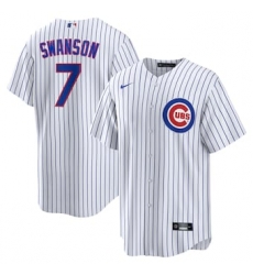 Men's Chicago Cubs #7 Dansby Swanson White Cool Base Stitched Baseball Nike Jersey