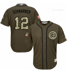 Mens Majestic Chicago Cubs 12 Kyle Schwarber Authentic Green Salute to Service MLB Jersey