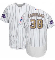 Mens Majestic Chicago Cubs 38 Carlos Zambrano Authentic White 2017 Gold Program Flex Base MLB Jersey