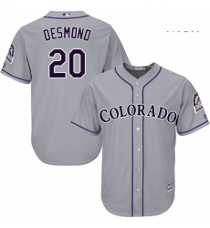 Mens Majestic Colorado Rockies 20 Ian Desmond Replica Grey Road Cool Base MLB Jersey