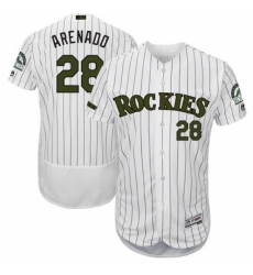 Mens Majestic Colorado Rockies 28 Nolan Arenado White Memorial Day Authentic Collection Flex Base MLB Jersey