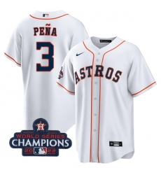 Men's Houston Astros #3 Jeremy Pena White 2022 World Series Champions Cool Base Stitched Baseball Jersey