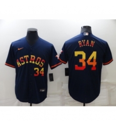 Men's Houston Astros #34 Nolan Ryan Number Navy Blue Rainbow Stitched MLB Cool Base Nike Jersey