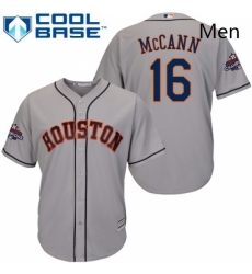 Mens Majestic Houston Astros 16 Brian McCann Replica Grey Road 2017 World Series Champions Cool Base MLB Jersey