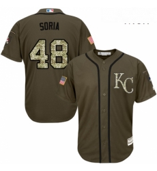 Mens Majestic Kansas City Royals 48 Joakim Soria Replica Green Salute to Service MLB Jersey