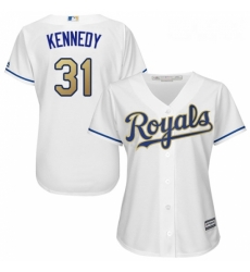 Womens Majestic Kansas City Royals 31 Ian Kennedy Authentic White Home Cool Base MLB Jersey