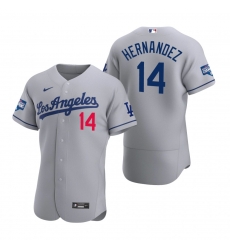 Men Los Angeles Dodgers 14 Enrique Hernandez Gray 2020 World Series Champions Road Flex Base Jersey