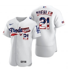 Men Los Angeles Dodgers 21 Walker Buehler Men Nike White Fluttering USA Flag Limited Edition Flex Base MLB Jersey