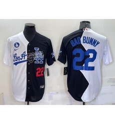 Men Los Angeles Dodgers 22 Bad Bunny 2022 All Star White Black Split Cool Base Stitched Baseball Jersey