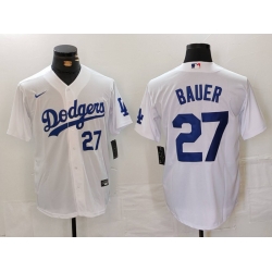 Men Los Angeles Dodgers 27 Trevor Bauer White Stitched Baseball Jersey 3