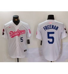 Men Los Angeles Dodgers 5 Freddie Freeman White Pink Vin  26 Kobe Patch Stitched Baseball Jersey 2