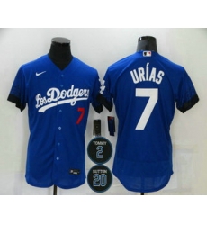 Men Los Angeles Dodgers 7 Julio Urias Blue 2 20 Patch City Connect Flex Base Stitched Jersey