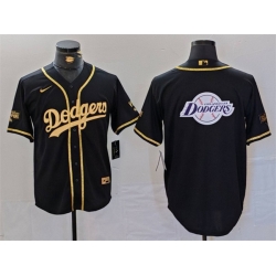 Men Los Angeles Dodgers Team Big Logo Black Gold World Series Champions Cool Base Stitched Baseball Jersey 1