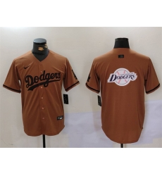 Men Los Angeles Dodgers Team Big Logo Brown Cool Base With Patch Stitched Baseball Jersey 3